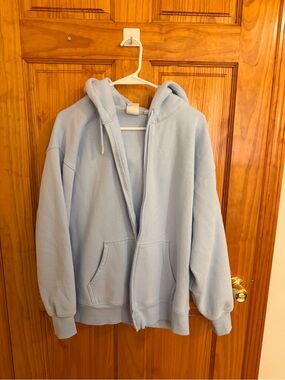 Aritzia Light Blue Hooded Zip-Up Sweater